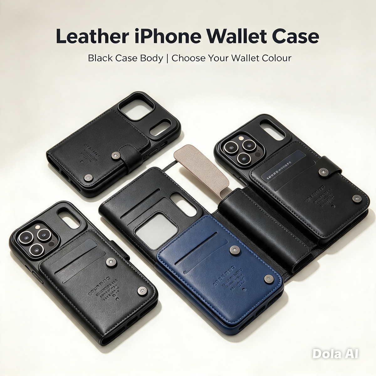 Leather iPhone Wallet Case | Black Hard Shell + Brown Flip Card Holder | Fits iPhone 18 Pro Max, 18, 17 Pro Max, 17 Pro, 17e, 16, 15, 14, 13, 12, 11 — view 2