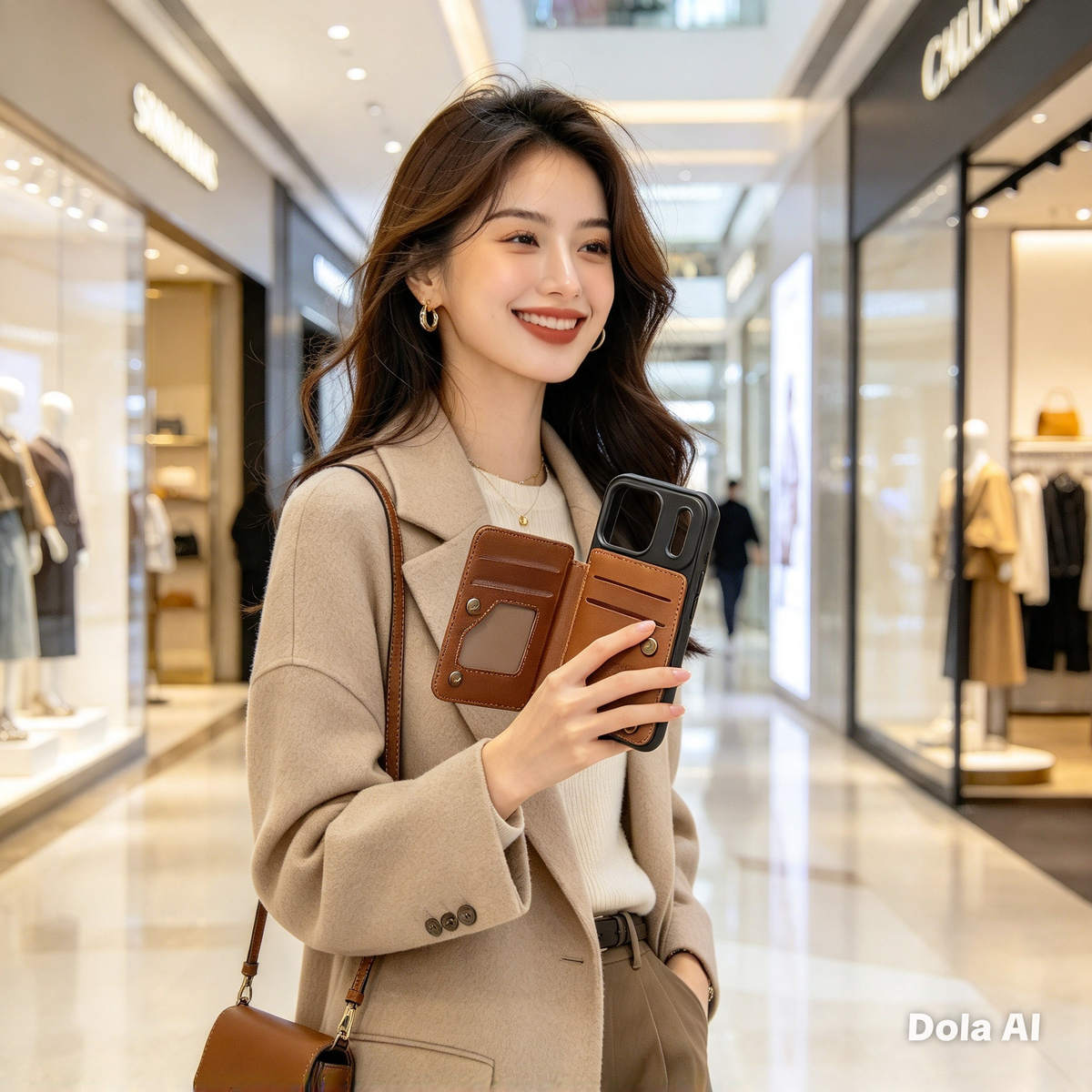 Leather iPhone Wallet Case | Black Hard Shell + Brown Flip Card Holder | Fits iPhone 18 Pro Max, 18, 17 Pro Max, 17 Pro, 17e, 16, 15, 14, 13, 12, 11 — view 3