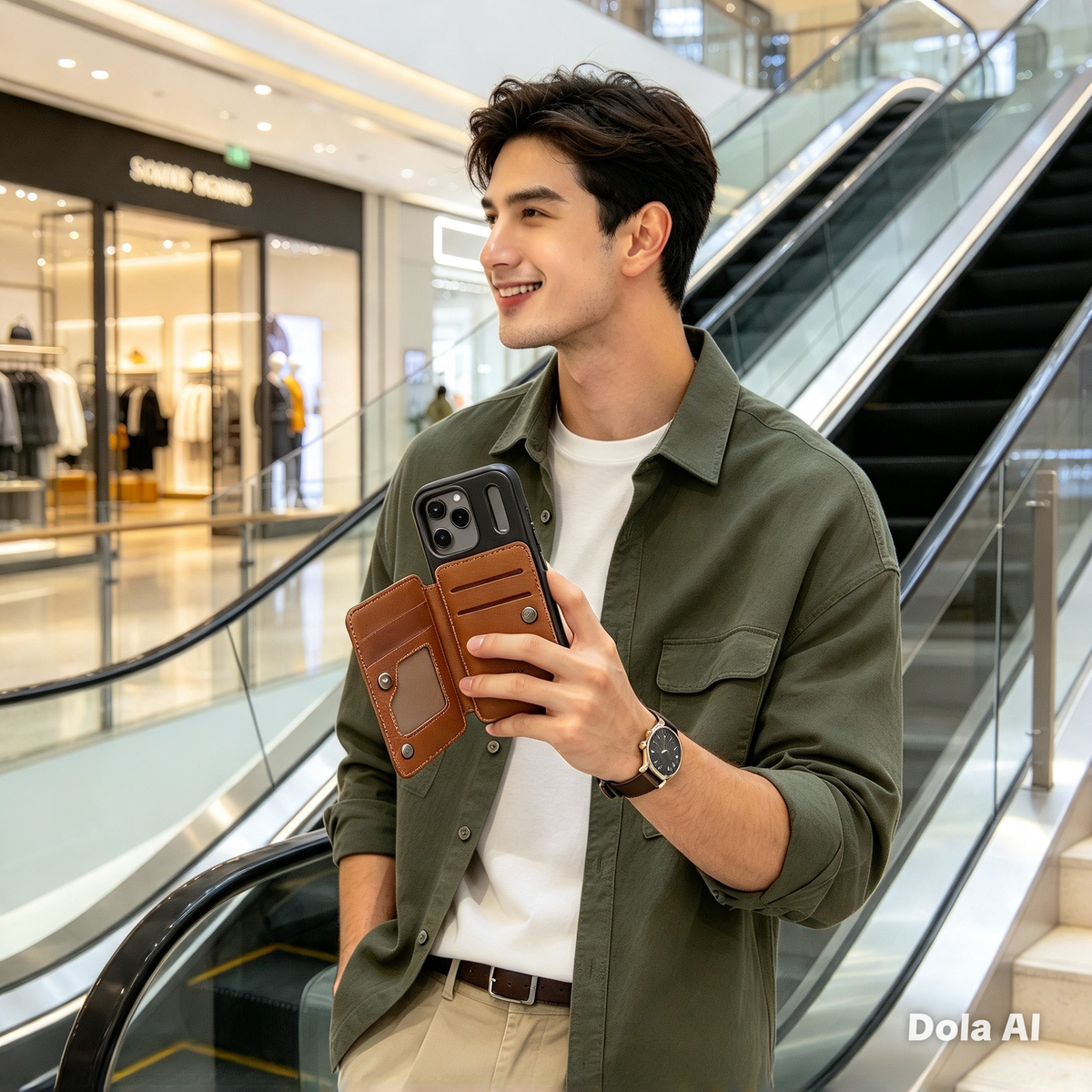 Leather iPhone Wallet Case | Black Hard Shell + Brown Flip Card Holder | Fits iPhone 18 Pro Max, 18, 17 Pro Max, 17 Pro, 17e, 16, 15, 14, 13, 12, 11 — view 4